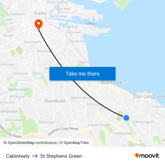 Cabinteely to St Stephens Green map