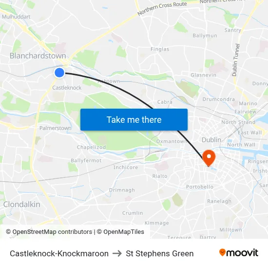 Castleknock-Knockmaroon to St Stephens Green map
