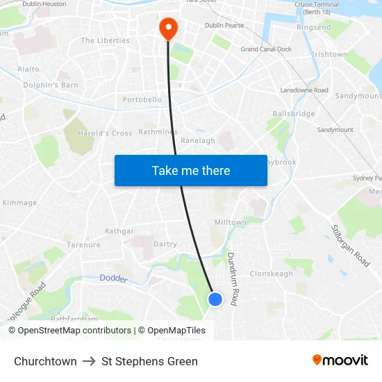 Churchtown to St Stephens Green map