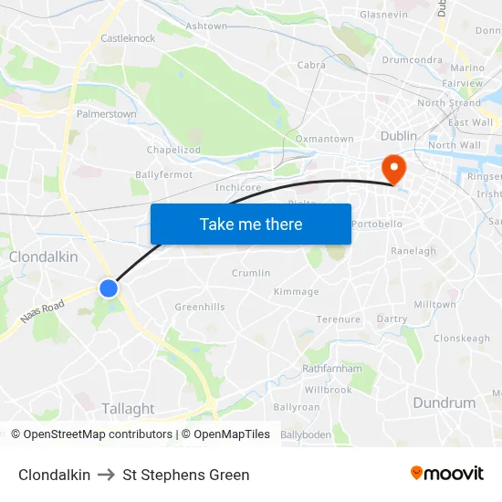 Clondalkin to St Stephens Green map
