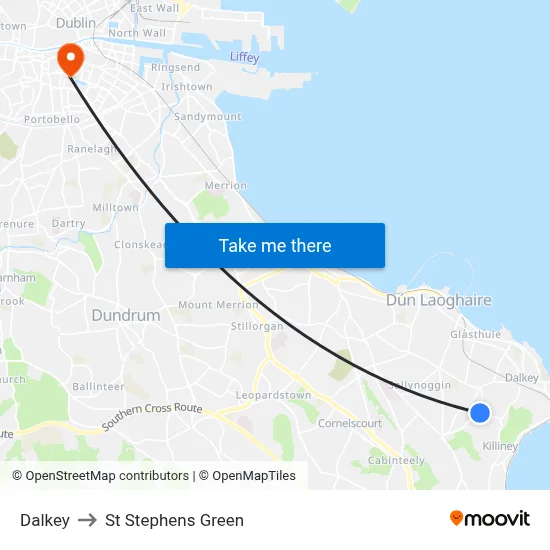 Dalkey to St Stephens Green map