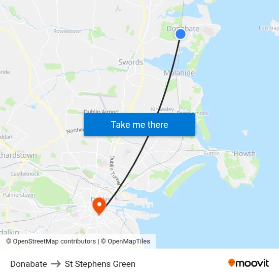 Donabate to St Stephens Green map