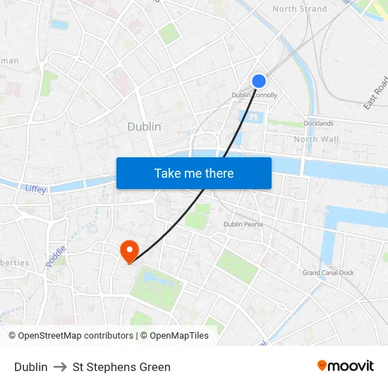 Dublin to St Stephens Green map