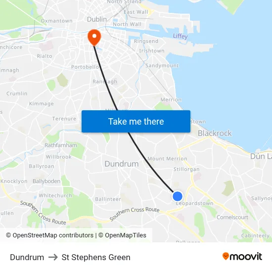 Dundrum to St Stephens Green map