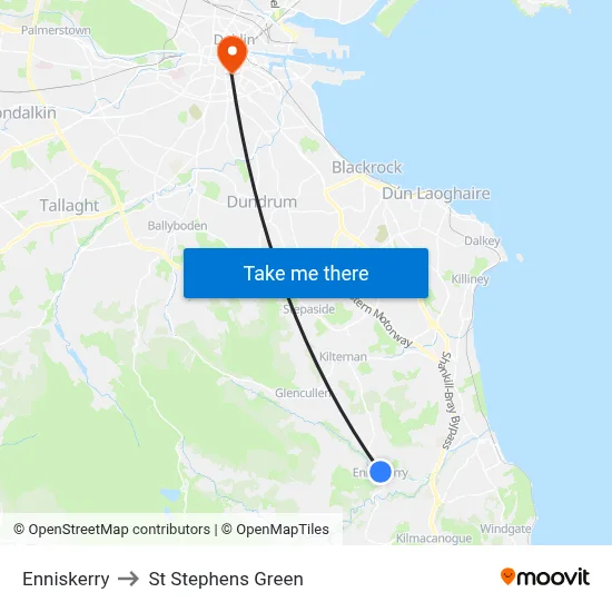 Enniskerry to St Stephens Green map