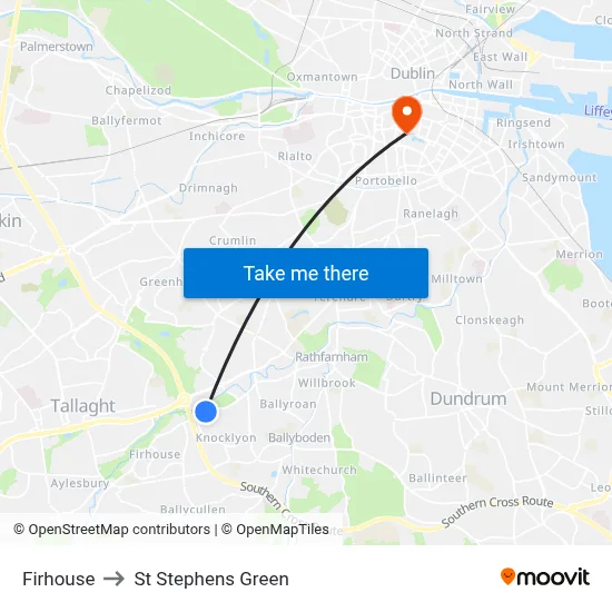 Firhouse to St Stephens Green map