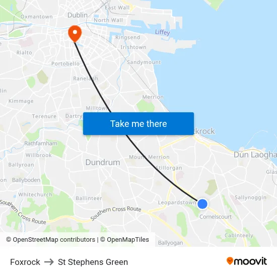Foxrock to St Stephens Green map