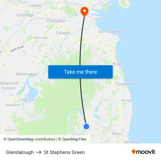 Glendalough to St Stephens Green map