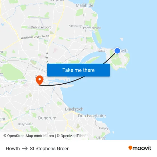 Howth to St Stephens Green map