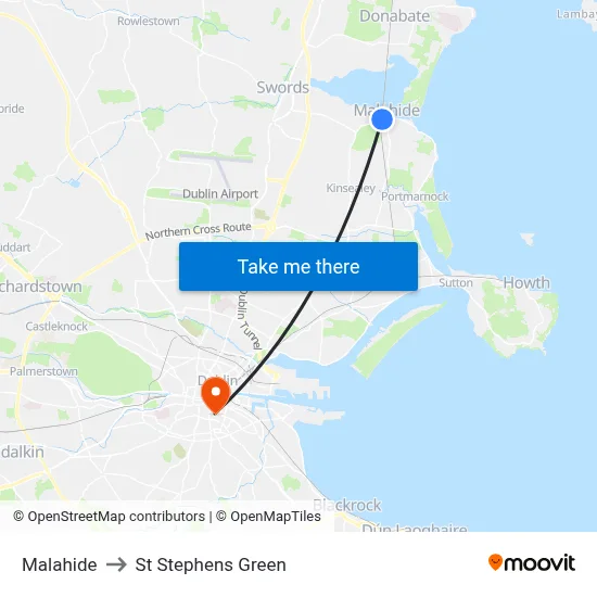 Malahide to St Stephens Green map