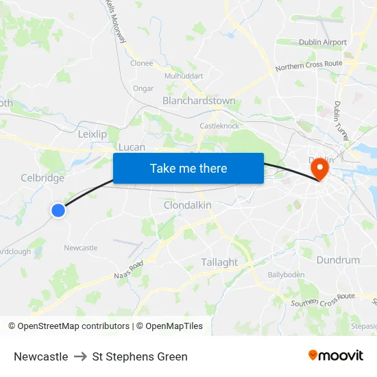 Newcastle to St Stephens Green map