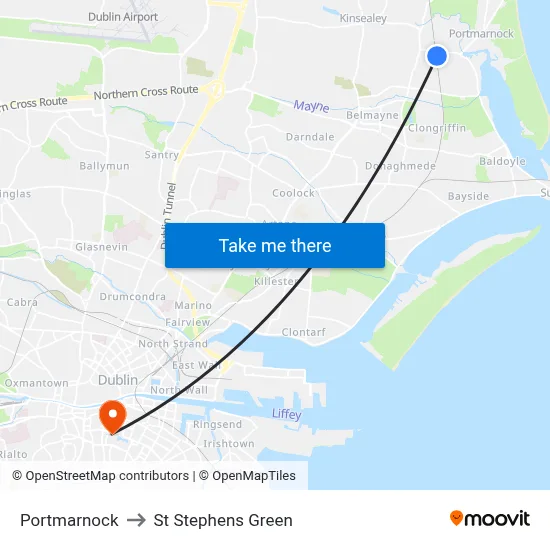 Portmarnock to St Stephens Green map