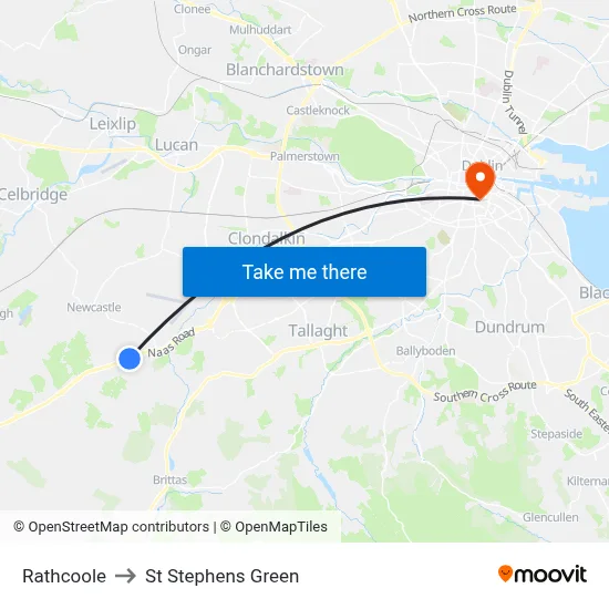Rathcoole to St Stephens Green map