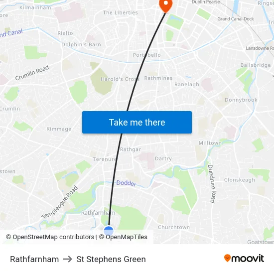 Rathfarnham to St Stephens Green map