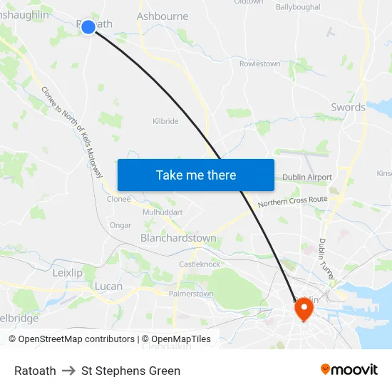 Ratoath to St Stephens Green map