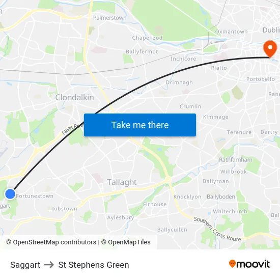 Saggart to St Stephens Green map
