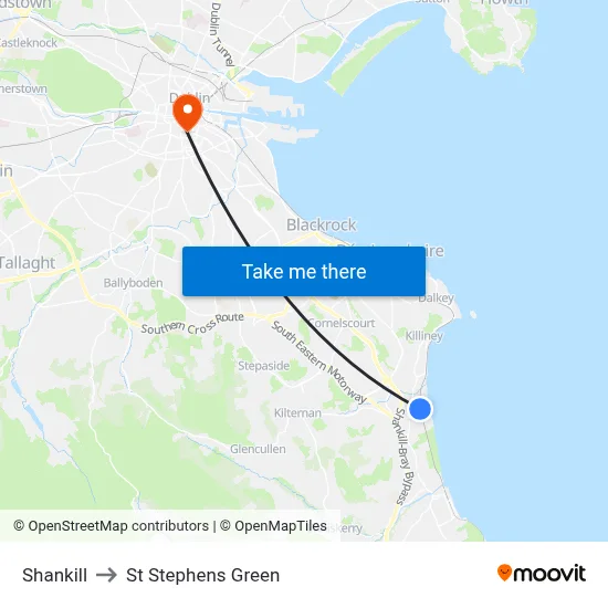 Shankill to St Stephens Green map