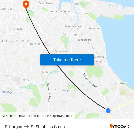 Stillorgan to St Stephens Green map