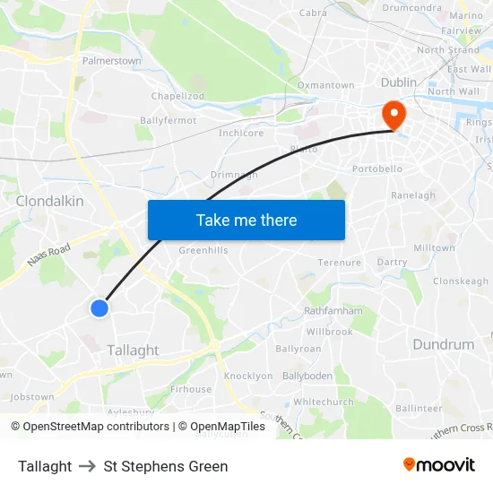 Tallaght to St Stephens Green map