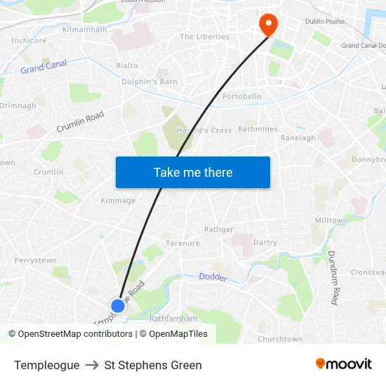 Templeogue to St Stephens Green map