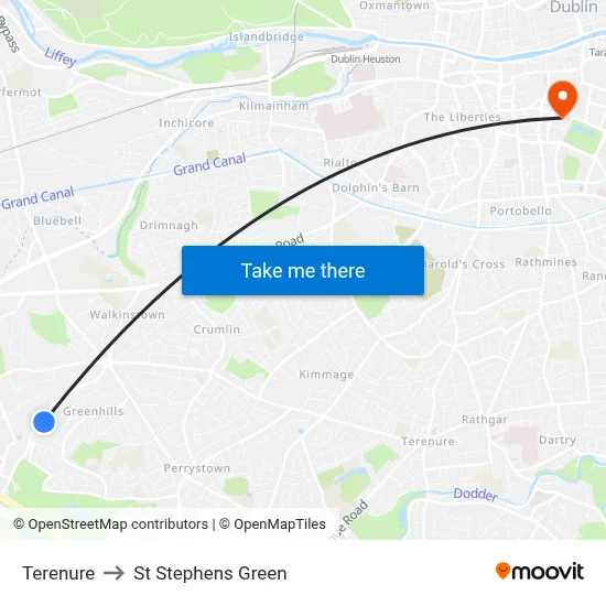 Terenure to St Stephens Green map
