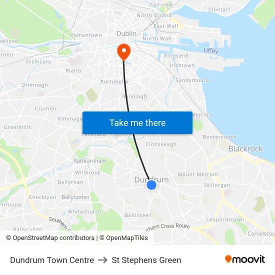 Dundrum Town Centre to St Stephens Green map