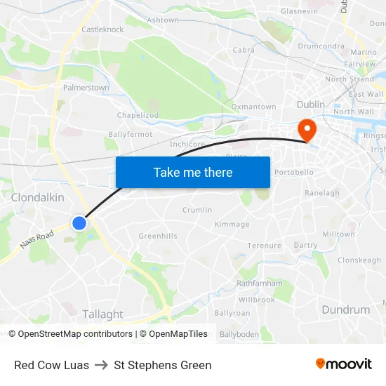 Red Cow Luas to St Stephens Green map