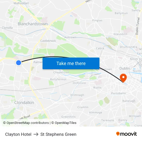 Clayton Hotel to St Stephens Green map