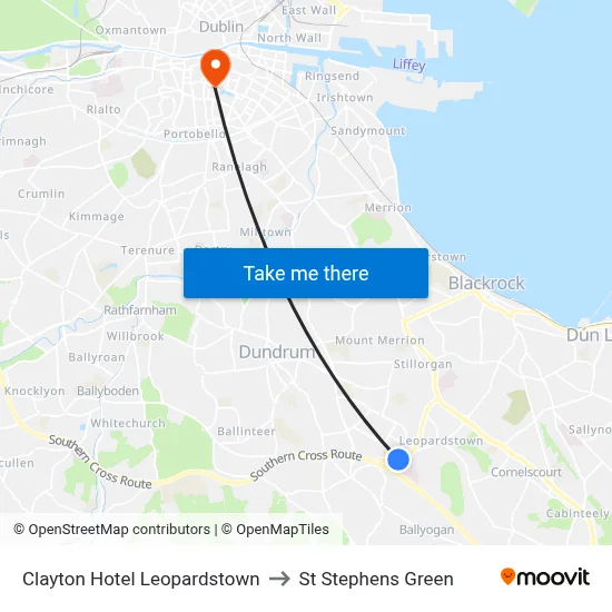 Clayton Hotel Leopardstown to St Stephens Green map