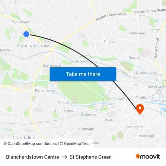 Blanchardstown Centre to St Stephens Green map