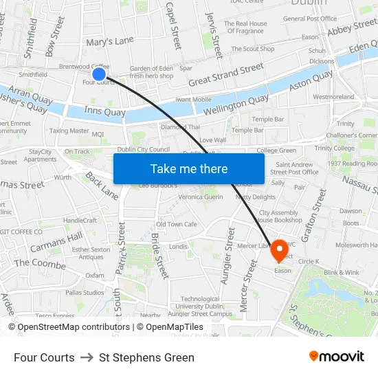 Four Courts to St Stephens Green map