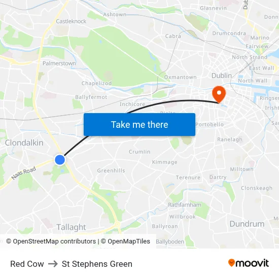 Red Cow to St Stephens Green map