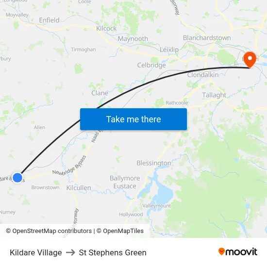 Kildare Village to St Stephens Green map