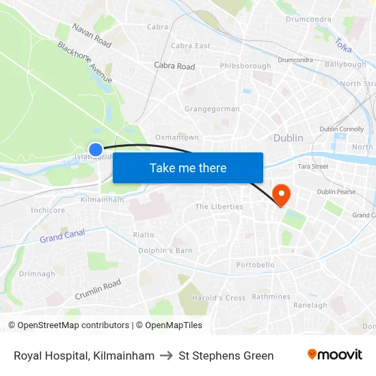 Royal Hospital, Kilmainham to St Stephens Green map