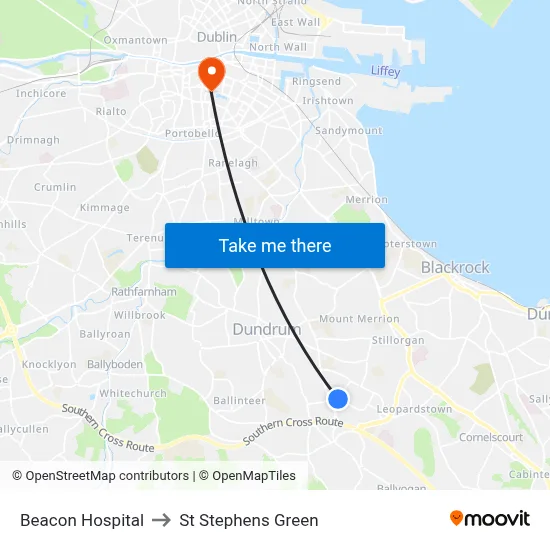 Beacon Hospital to St Stephens Green map