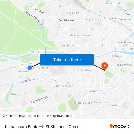 Kilmainham Bank to St Stephens Green map