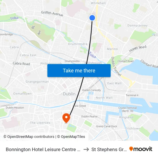 Bonnington Hotel Leisure Centre Dublin to St Stephens Green map