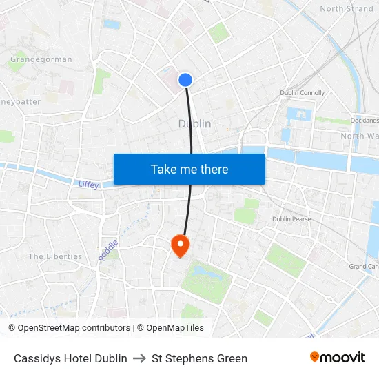Cassidys Hotel Dublin to St Stephens Green map