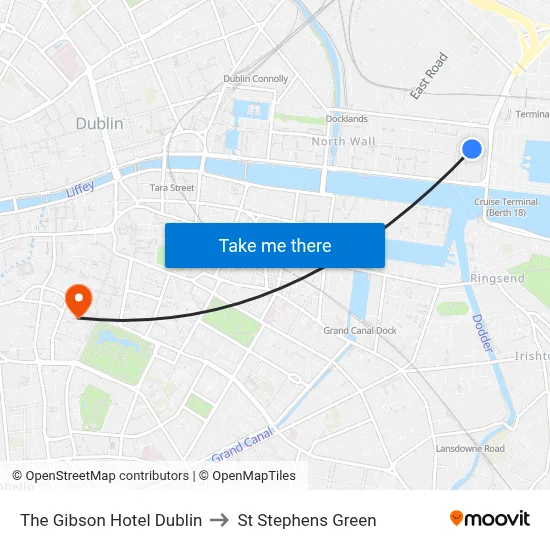 The Gibson Hotel Dublin to St Stephens Green map
