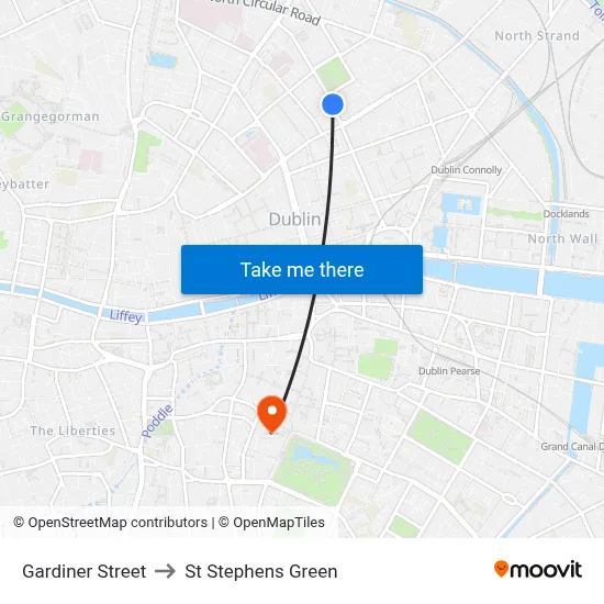Gardiner Street to St Stephens Green map
