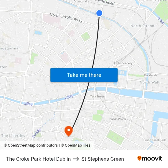 The Croke Park Hotel Dublin to St Stephens Green map