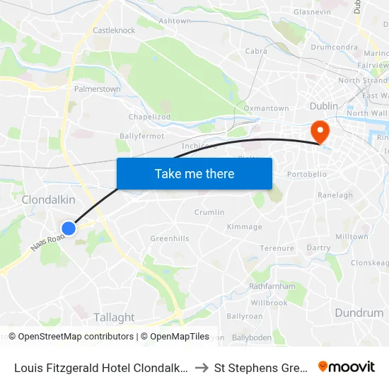 Louis Fitzgerald Hotel Clondalkin to St Stephens Green map