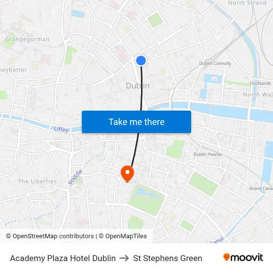 Academy Plaza Hotel Dublin to St Stephens Green map