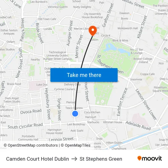 Camden Court Hotel Dublin to St Stephens Green map