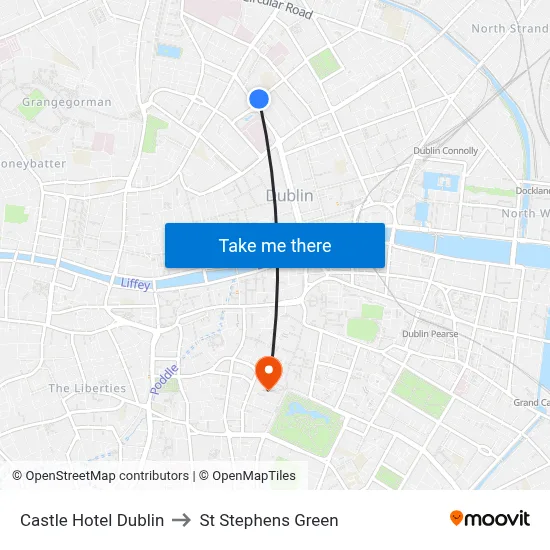 Castle Hotel Dublin to St Stephens Green map