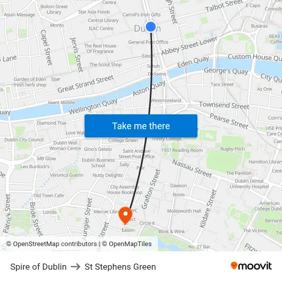 Spire of Dublin to St Stephens Green map