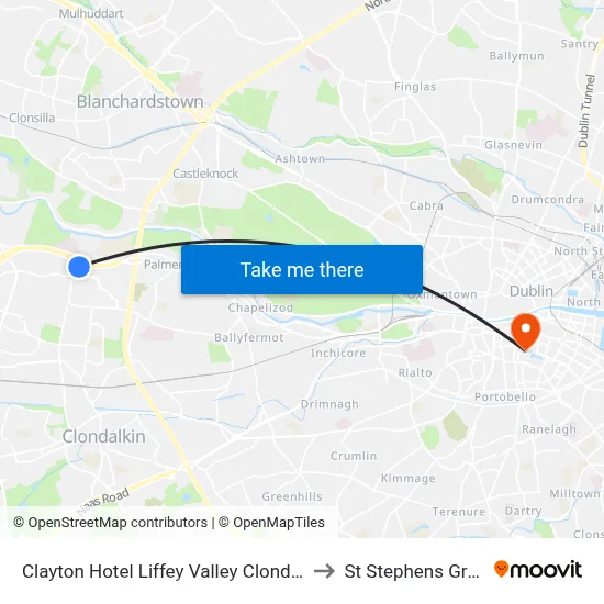 Clayton Hotel Liffey Valley Clondalkin to St Stephens Green map