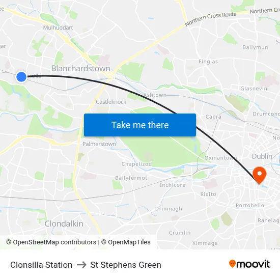 Clonsilla Station to St Stephens Green map