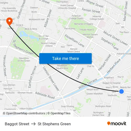 Baggot Street to St Stephens Green map