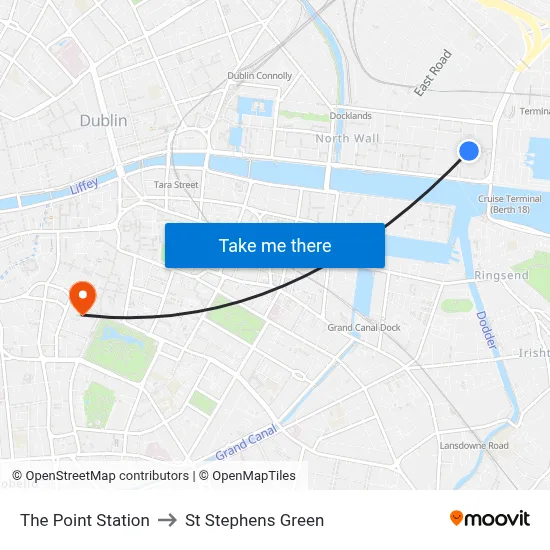 The Point Station to St Stephens Green map